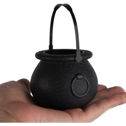 12Pcs Halloween Decor Mini Candy Kettles Plastic Holder Pot with Handle Hanging Witch Cauldron Saint Patricks Day Party Props