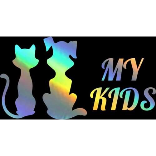 15CMx8CM Fashion MY KIDS Cartoons Cat And Dog Vinyl Car Sticker Decals Motorcycle Accessories Decoration Stickers