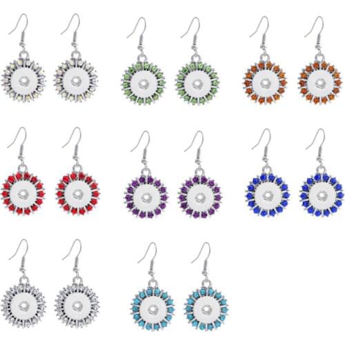 16pairs/lot Mix Colors Fashion Women Round Metal Ginger 12mm Snap Button Rhinestone Dangle Earrings Jewelry