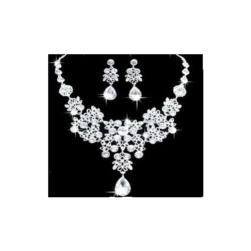 2015 latest dazzle colour gems weaving droplets luxury statement crystal necklace oval crystal &tassel metal alloy chainearrings