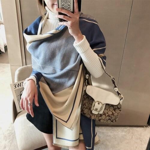 2020 Brand Stripe Women Cashmere Scarf Winter Pashmina Warm Shawls And Wraps Lady Print Thick Blanket Neck Scarves Bufanda