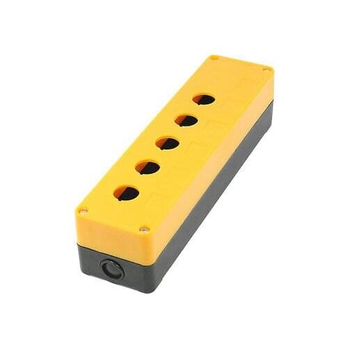 22mm Hole Five Push Button Switch Holder Control Box Case Yellow Black