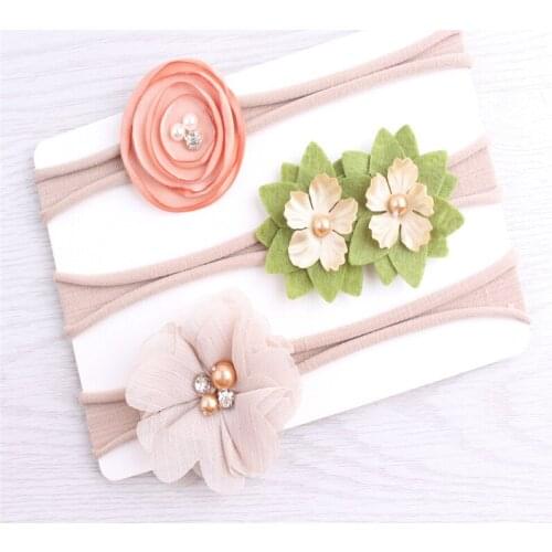 3PCS Girl Kid Baby Solid Flower Crochet Elastic Headband Hair Band Infant Toddler Rose Flower