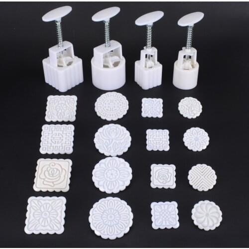 3D 12Pcs Petals Flower Stamp + 4pcs Moon Cake Mould Round Square Shapes Mooncake Maker For DIY Mid Autumn Moon Pastry Tools