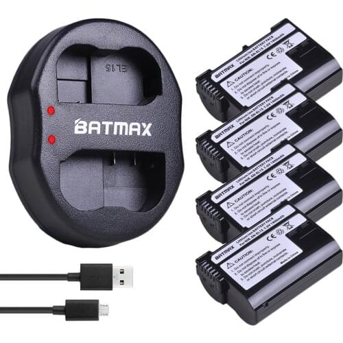 4pcs EN-EL15 EN EL15 ENEL15 Camera Battery+USB Dual Charger for Nikon D600 D610 D600E D800 D800E D810 D7000 D7100 d750 ,Z6,Z7