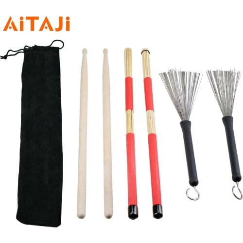 AITAJI Professional Drumsticks 5A Maple Wood Drum Stick Wire Drum-Brush Bamboo Stick For Percussion Instrument Parts 6PCS/lot