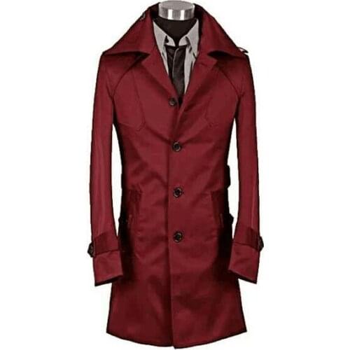 Free shipping new designer slim sexy trench coats mens overcoat long sleeve mens clothing business casaco masculino wine red