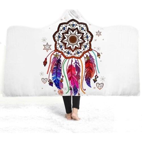 Bohemian Hooded Blanket for Adults Mandala Dreamcatcher Sherpa Fleece Woman Throw Blanket Microfiber