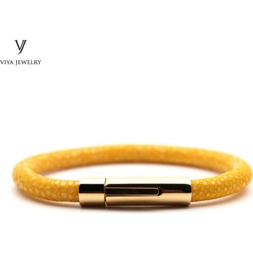 Customize Brilliant Colors Stingray Men Spring lock Bracelets Stainless Steel Snap Buckle Leather Bracelet For Men Best Gift