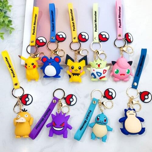 Pokemon Keychain Pikachu Action Figure Keyring TOMY Cute Psyduck PVC Cartoon Pokémon Figure Pendant Model Dolls Gift Kids Toys