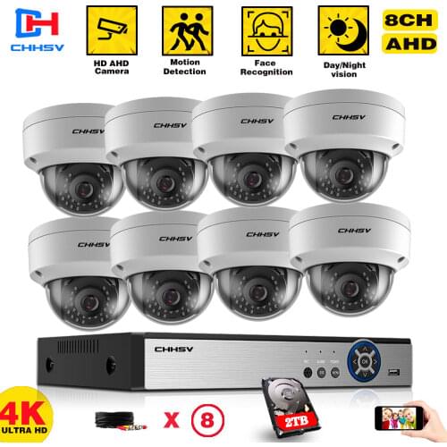 CHHSV 8CH 4K DVR Security Camera System Home Explosion proof Camera Kit 8MP CCTV AHD 4/8PCS Dome Camera Outdoor Waterproof