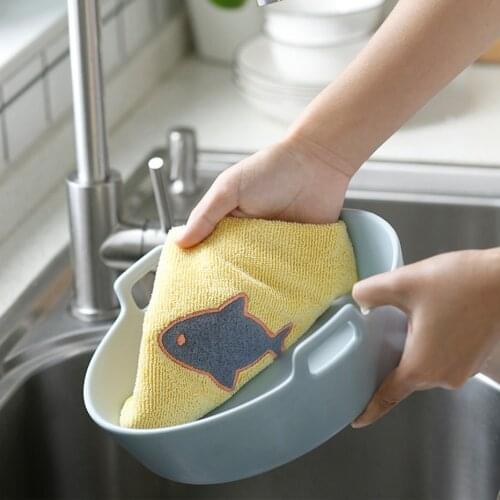 Basedidea Cartoon Scouring Pad Hanging Kitchen Cleaning Towel Super Absorbent Microfiber Cleaning Cloth Dish Towel