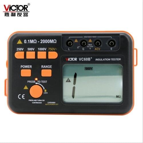 VC60B+ Digital Insulation Resistance Meter Victor LCD Megger MegOhm Tester DC/AC 0.1~2000m ohm 250V/500V/1000V DC Voltage