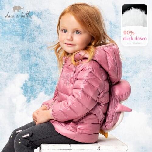 DBS15401 dave bella winter baby girls down bow cartoon coat children 90% white duck down padded kids jacket with small backpack