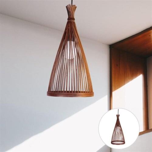 Rustic Woven Bamboo Chandelier Natural Bamboo Ceiling Lights Hanging Lamp With Bulb For Home Cafe Bar Lounge Decoration