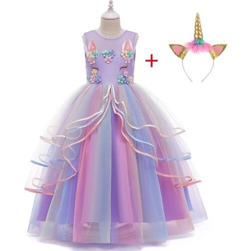Long Girl Christmas Unicorn Princess Dress Children Wedding Party Floral Dresses Winter Clothes For 10 12 15 Girls Kids Costume