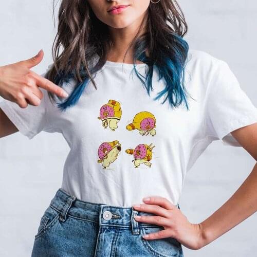 Funny Food Cartoon T-shirt Women Karate Donuts Printed Loose T-shirts Leisucre Top Tee Crop Cute 90s Animated Women Tshirt