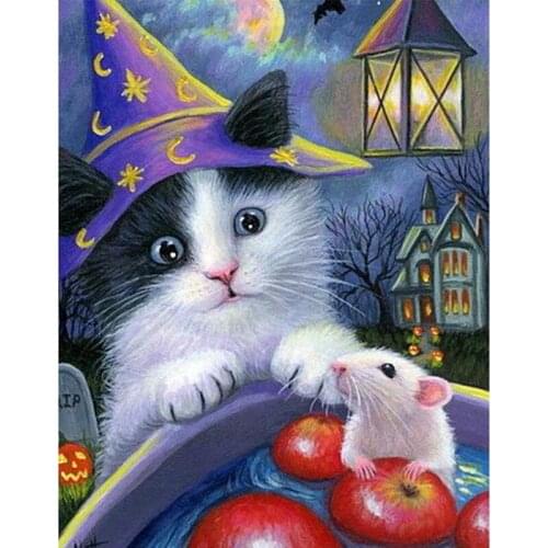 GLymg Needlework Diy Diamond Painting Cross Stitch Cat Mouse Animal Series Picture Diamond Embroidery Cartoon Home Decorative