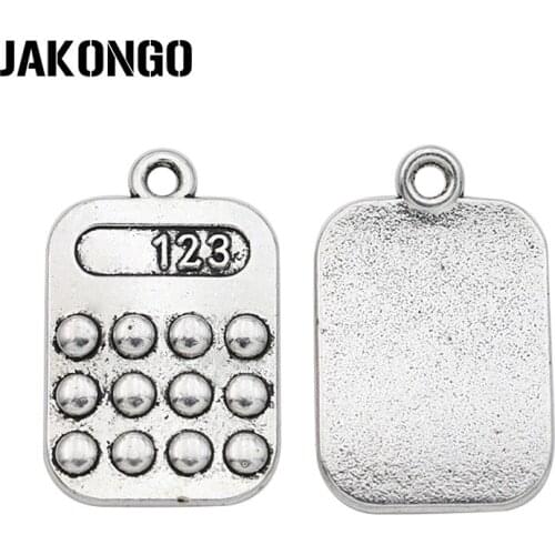 JAKONGO Antique Silver Plated Calculator Charms Pendants for Jewelry Making Bracelet Necklace DIY Handmade 24x15mm 8pcs/lo