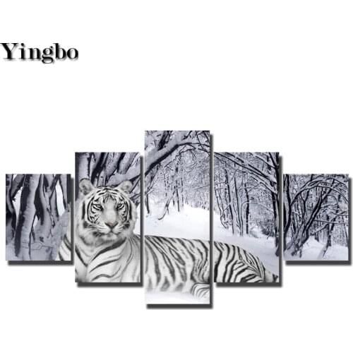 5D DIY Diamond painting Snow Forest Tiger Crystal Painting Diamond Cross Stitch 5 PCS Diamond Embroidery Mosaic Rhinestone decor