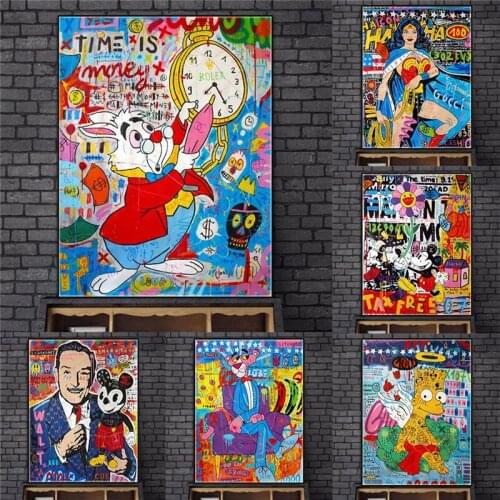 Canvas Print Disney Graffiti Art Poster Prints Anime Painting Movie Wall Art Pink Panther Rabbit Hero Picture Room Decoration