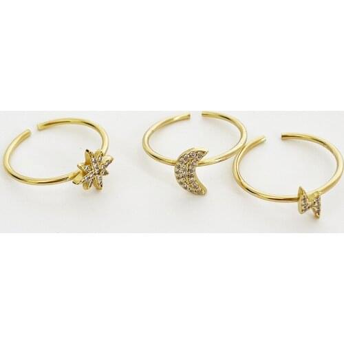 1PC Authentic S925 Sterling Silver FINE Jewelry prong zirconia MOON & Star Thin ring adjust TLJ749