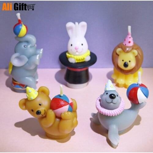 Creative Birthday Candle Animal Shape Baking Cake Decoration Circus Kit Bear Cubs Lions Elephant Hand-painted Candles Decoration
