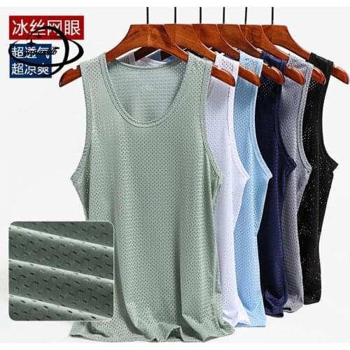 L-3xl Mens Tank Tops Summer Male Tees O-Neck Breathable Mesh Thin Sleeveless Slim Fit Singlet Bodybuilding Clothes Hy14