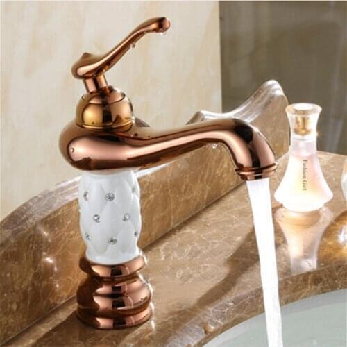 Fashion High Quality Rose Golden Brass Basin Faucets Bathroom Sink Faucet Basin Mixer Tap with shining diamond