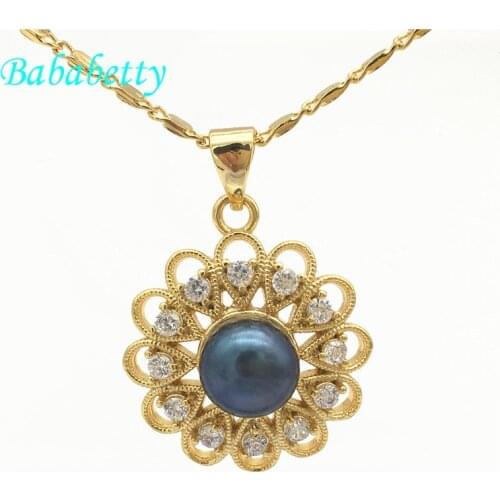 New 2018 hot sale 18KGP Freshwater real pearl genuine Inlay CZ A flower Fashion Jewelry Gift pendant necklace free chain
