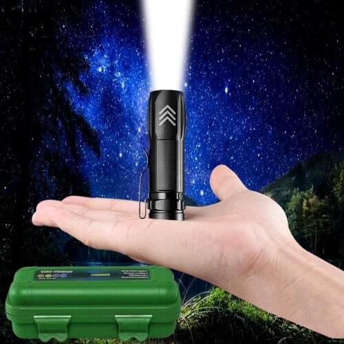 NEW Mini Pocket led Flashlight usb Rechargeable torch Light Protable Work Lamp Hiking Camping Lantern Built in 3000 mAh Battery