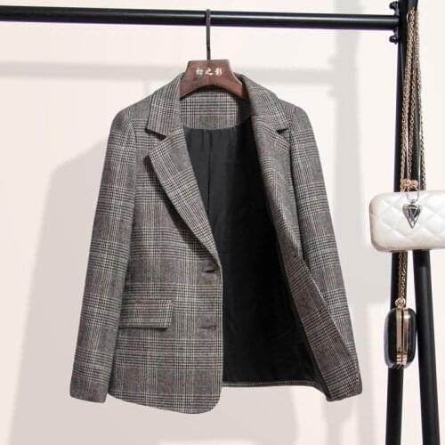 Fashion Autumn Ladies Plaid Blazer and Jacket Work Office Ladies West Slim Fit Single Breasted Business Womens Blazer Coat