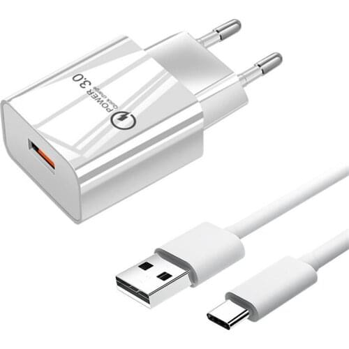 QC 3.0 USB Fast Charger & Type C Data Cable For Samsung Galaxy S20 A31 A51 A8 Honor 9X 10 20 view 30 Oppo A92 OnePlus 8 5T Phone