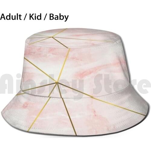 Pink Marble Gold Geometric Pattern Sun Hat 3233 Bucket Hat Pink Marble Pink Marble Gold Gold Foil Gold