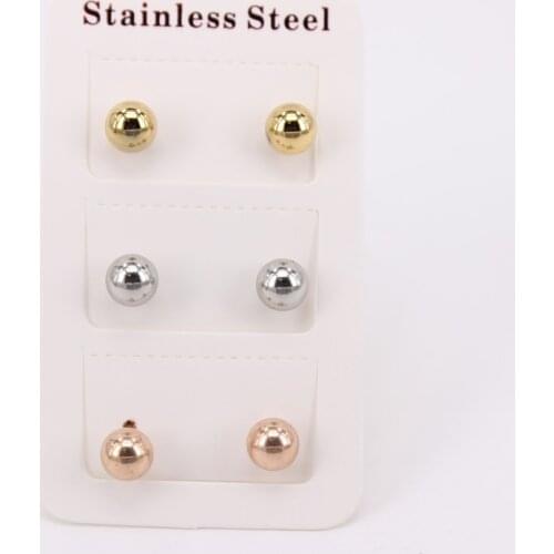 Ball ear studs 4mm 6mm 8mm hoop earrings Three-pair combination sale Fine polished Stainless steel jewelry earrings LH1026