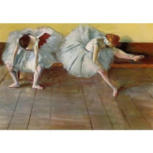 Old painter original hand-painted on canvas: Realistic art oil painting, ballerina adjusting dance shoes