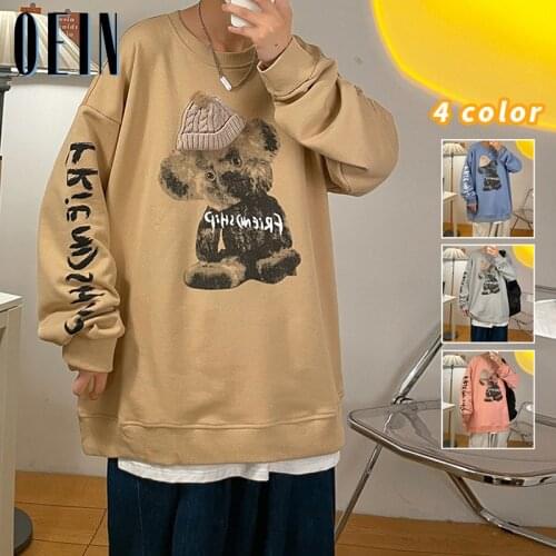 OEIN Bear Cartoon Vintage Hoodies Men 2021 Autumn O Neck Sweatshirts Women Korean Streetwear Hoodie Women Fashion Clothe Hoodies