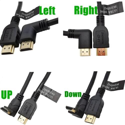 8K 60HZ Up & Down & Left & Right Angled 90 degree Male 2.1 A Male to HDMI-compatible v2.1 HD extension Cable 2.1v angle cable
