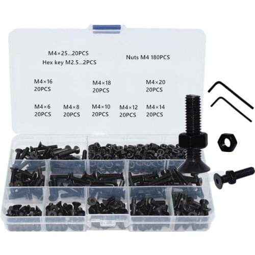 High Quality Hex Hexagon Socket Countersunk Head Screws Kit M2 M2.5 M3 M4 M5 M6 M8 Carbon Steel Flat Head Bolt and Nut Screw Set