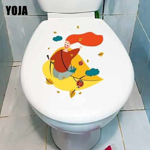 YOJA 20.7X23.3CM Bedroom Home Decor Wall Sticker Toilet Decal Cartoon Pattern Red Haired Girl Flying Ladybug On Deciduou T5-1097