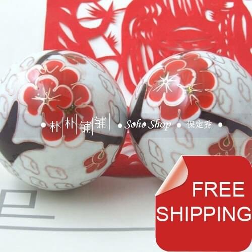 Cloisonne iron balls,gorgeous red plum blossom,an unforgettable noble gift. 50mm chime health balls.Red paper box.Free shipping