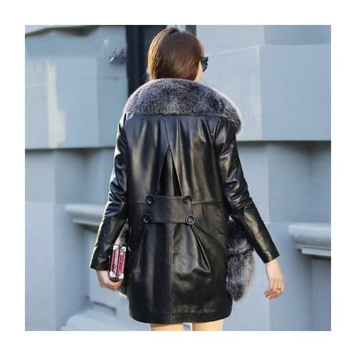 Luxury Large Natural Fox Fur Genuine Leather Jacket Women Super Warm Duck Down Long Coats jaqueta feminina Plus Size