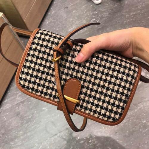 Female bag houndstooth spring/summer 2021 new retro small square bag texture single shoulder messenger bag mini bag