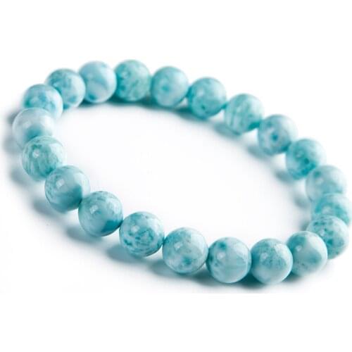 Genuine Blue Natural Larimar Bracelets For Women Lady 9mm Stretch Crystal Natural Stone Round Bead Bracelet
