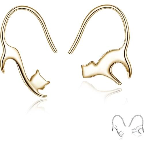 SILVERHOO 925 Sterling Silver Earrings For Women Simple Geometric Kitten Look Anniversary Earring Fine Jewelry Gift Girlfriend