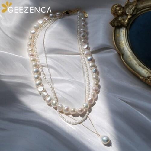 925 Sterling Silver Natural Pearl Womens Pendant Necklace Baroque Pearls Three Layers Necklaces French Style Fine Jewel Party