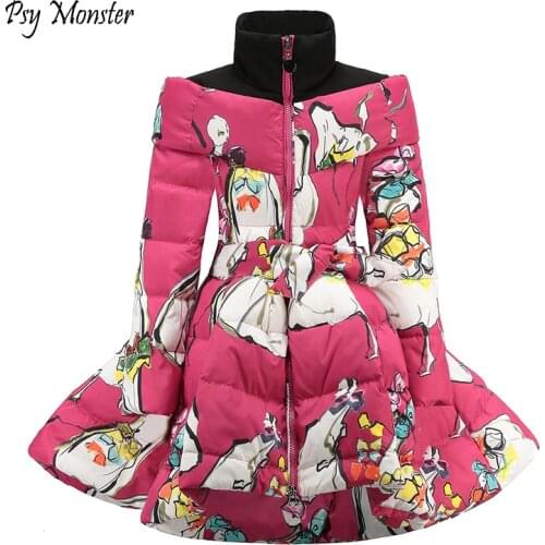 Girls Winter Coat 2018 Winter Children Clothing Cotton Down Princess Girls Coat Print Mandarin Collar Baby Girl Clothes W2