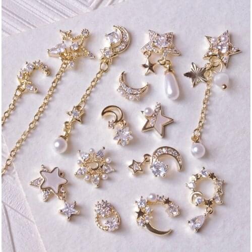 10pcs/lot 3D Love Star Moon Alloy Nail Art Zircon Pearl Crystal Metal Manicure Nails Accessories Supplies Decorations Charms