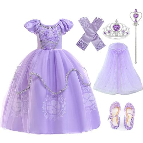 2020 Princess Sofia Dress for Girl Kids Cosplay Costume Puff Sleeve Layerd Dresses Child Party Birthday Sophia Fancy Costumes