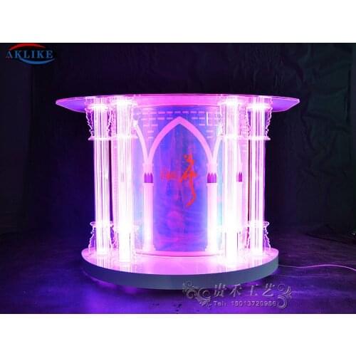2020 High Quality AKLIKE Removable Acrylic Bar Table Design LED Lighting Display Customized Furniture Manufacture DJ Booth